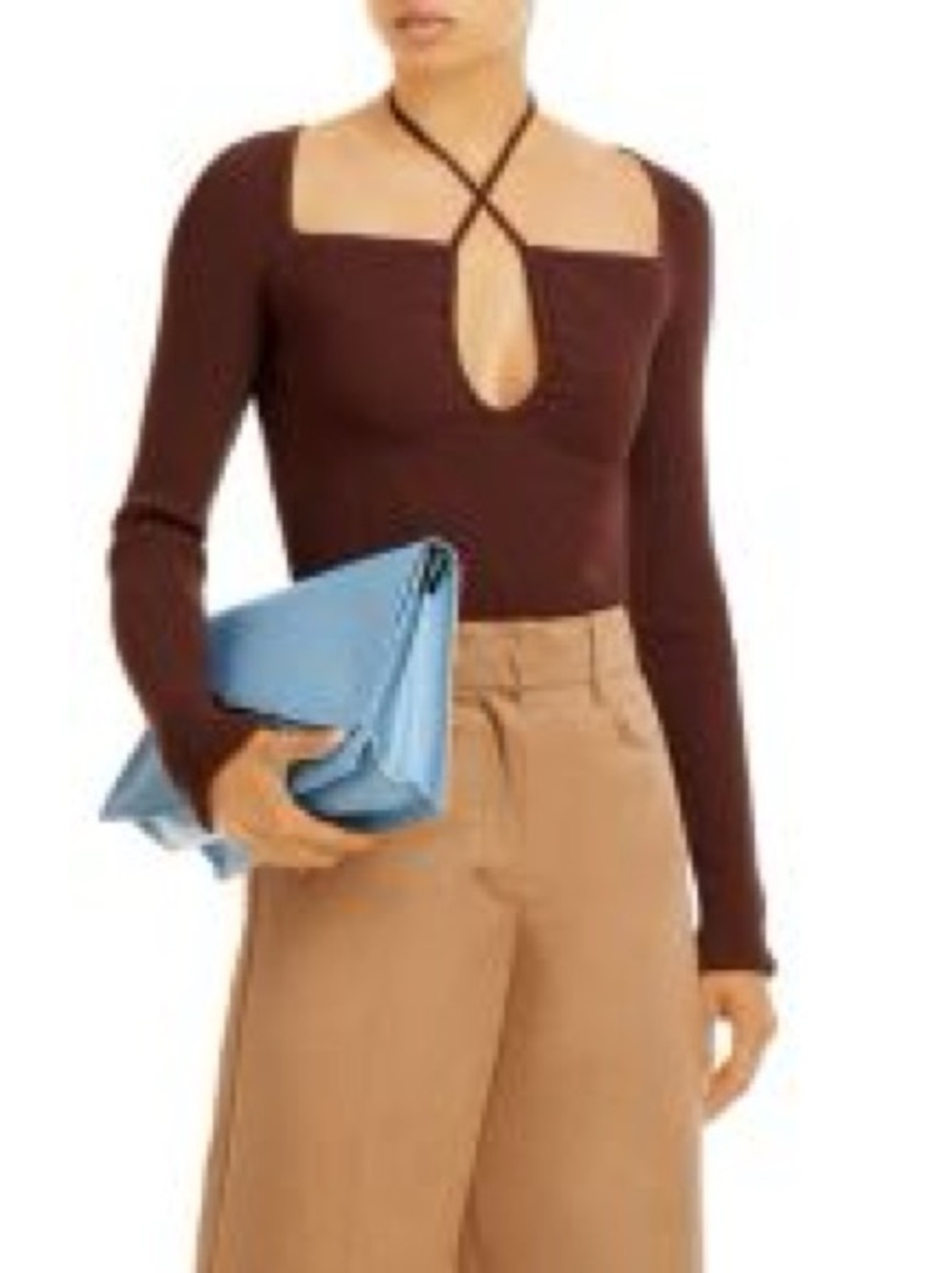 A.L.C. Brown Long-Sleeve Keyhole Knit Top
